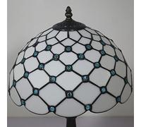 Lamp Table Lamp Cream Stained Glass Crystal Bead Lamp Desk Reading Light Decor Bedside Bedroom Living Room, 12" Boho Mosaic Shade, 19" Antique Alloy Base,G