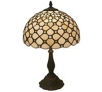 Lamp Table Lamp Cream Stained Glass Crystal Bead Lamp Desk Reading Light Decor Bedside Bedroom Living Room, 12" Boho Mosaic Shade, 19" Antique Alloy Base,A