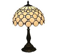 Lamp Table Lamp Cream Stained Glass Crystal Bead Lamp Desk Reading Light Decor Bedside Bedroom Living Room, 12" Boho Mosaic Shade, 19" Antique Alloy Base,B