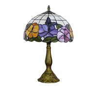 Lamp Table Lamps,Desk Nightstands Reading Bankers Bedside Bedroom Accent Lamp, Pink Roses Blue Butterfly Stained Glass Lampshade W12,Antique Resin Base