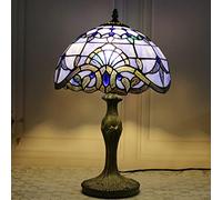 Lamp Table Light 12" Stained Glass Lamp Shade Purple Blue Tulip Dragonfly Wisteria Violet Baroque Flower Reading Desk Light for Lover Girl Bedroom Bedside Study Living Room Office,E
