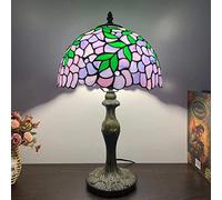Lamp Table Light 12" Stained Glass Lamp Shade Purple Blue Tulip Dragonfly Wisteria Violet Baroque Flower Reading Desk Light for Lover Girl Bedroom Bedside Study Living Room Office,H