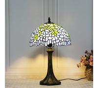 Lamp Table Light 12" Stained Glass Lamp Shade Purple Blue Tulip Dragonfly Wisteria Violet Baroque Flower Reading Desk Light for Lover Girl Bedroom Bedside Study Living Room Office,A
