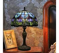 Lamp Table Light 12" Stained Glass Lamp Shade Purple Blue Tulip Dragonfly Wisteria Violet Baroque Flower Reading Desk Light for Lover Girl Bedroom Bedside Study Living Room Office,G