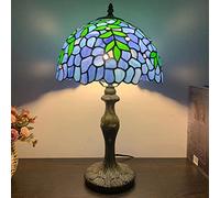 Lamp Table Light 12" Stained Glass Lamp Shade Purple Blue Tulip Dragonfly Wisteria Violet Baroque Flower Reading Desk Light for Lover Girl Bedroom Bedside Study Living Room Office,B