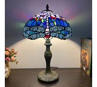 Lamp Table Light 12" Stained Glass Lamp Shade Purple Blue Tulip Dragonfly Wisteria Violet Baroque Flower Reading Desk Light for Lover Girl Bedroom Bedside Study Living Room Office,C