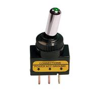 Interruttore a leva tipo Racing, in alluminio con spia a Led - 12/24V - Verd...