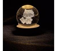 Lampada 3D LED HELLO KITTY- Sfera in Cristallo con Base in Legno Luminosa, Luce Notturna Decorativa per Cameretta e Regalo Originale (HELLO KITTY)