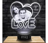 Lampada 3D sveglia e altoparlante Bluetooth, Lampada foto personalizzabile incisione Laser su Plexi, Regalo Personalizzato Testi e Foto, Idea per Natale, Festa della Mamma (Cuore Love 2)