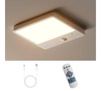 Lampada a Batteria Senza Corrente, Ricaricabile Plafoniera LED Soffitto con Sensore di Movimento, Luci Senza Filo per Bagno, Armadio, Sottopensile, Garage, Shed e Scala, Quadrata 16x16 cm, Bianco