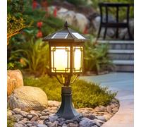Lampada a Colonna a energia Solare, Lampada a Colonna per Esterni con Base di Montaggio su pilastro, Lanterna a palo per Esterni, Tradizionale Faro a Colonna Impermeabile, Lanterna a piedistallo
