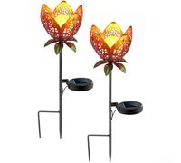 Lampada a energia solare da esterno con motivo a farfalla, luce LED calda, resistente alle intemperie, in resina IP55, colore dorato, 13,5 x 13,5 x 40 cm, per giardino, prato, patio, vialetto, scelta