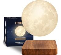Lampada a forma di luna levitante stampata in 3D, galleggiante e rotante a 360°, magnetica, luce notturna unica (base in legno scuro)