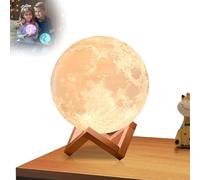 Lampada a forma di luna, luce notturna con stampa 3D con timing, supporto in legno e telecomando touch, ideale per bambini e decorazioni per la casa, 12 cm