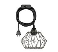 Lampada a gabbia pieghevole LEKA con cavo tessile nero e interruttore a spina