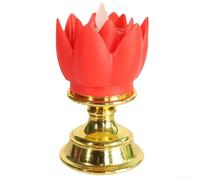 Lampada a LED a forma di loto, decorazione per la casa, fiore di plastica colorato con base dorata, luce notturna elettrica a forma di Buddha, per camere da letto, soggiorni, studi di yoga (rosso)
