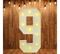 Lampada a LED con numeri illuminati, cifre 0, 1, 2, 3, 4, 5, 6, 7, 8, 9, grande numero con lampadine, 100 cm, luci bianco caldo, luci decorative, decorazione LED per feste di compleanno, feste