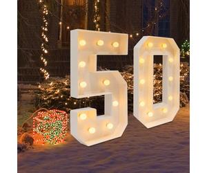 Lampada a LED con numeri illuminati, numeri 0, 1, 2, 3, 4, 5, 6, 7, 8, 9, grande numero con lampadine, 100 cm, luce bianca calda, decorazione a LED per feste di compleanno, feste e matrimoni (50)