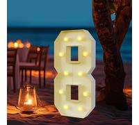 Lampada a LED con numeri illuminati, numero 0, 1, 2, 3, 4, 5, 6, 7, 8, 9, numero grande con lampadine, 100 cm, luce bianca calda, luci decorative, decorazione a LED per compleanni, feste, matrimoni (8