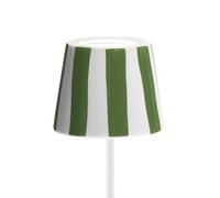 Lampada a led da tavolo Poldina Lido a righe verdi ricaricabile e dimmerabile con batteria fino a 12 ore. Per uso esterno IP65