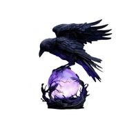 Lampada a LED gotica Raven's Moonlight, corvo su sfera luminosa con luce viola, corvo misterioso su scultura sfera luminosa, decorazioni per la casa fantasy, arte in resina dipinta a mano (01#)