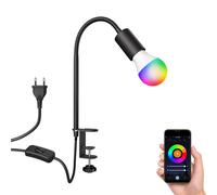 ledscom.de Lampada a morsetto E27 LELE con collo d'oca, nero incl. lampada E27 Smart Home RGBW LED