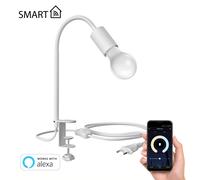 ledscom.de Luce a morsetto LELE con collo d'oca, bianco + lampada LED E27 918lm, Smart Home, bianco caldo - bianco freddo