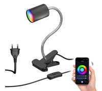 Lampada a morsetto WAIKA con collo d'oca e interruttore nero opaco incl. Smart
