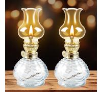 Lampada a Olio: 2 Pezzi Lampada ad Olio, Vetro Lampada a Petrolio, Lampade ad Olio Trasparente Retro Decorativa Antivento, Regolabile Vintage Lampada Lanterna per Interni ed Esterni Campeggio Caffè
