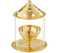 Lampada a olio Diya in ottone con copertura in vetro - Tradizionale Puja Deepak per casa e tempio - Fiamma durevole con elegante design a stelle