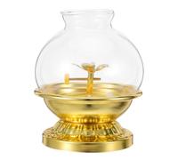 Lampada a Olio in Vetro e Lega, Loto Vintage Regolabile | Riti e Preghiere Festive, Base Ispessita Stabile, Luce Costante, Uso da Tavolo Sicuro
