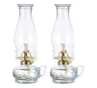 lampada a olio, Lampada a cherosene in vetro retrò da 2 pezzi Lampada a olio da camera da 2 pezzi Lampada da uragano trasparente antica con stoppino regolabile for uso interno ed esterno