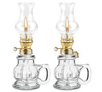 Lampada a Olio per Interni, 2 Pezzi Lampada a Olio di Vetro Trasparente Luminosità Regolabile Retrò Nostalgica, Lampada a Olio Decorativa Antivento per Soggiorno Sala da Pranzo Uso di Emergenza