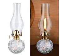 Lampada a Olio per Interni, Lampada a Olio di Vetro Trasparente Luminosità Regolabile Retrò Nostalgica, Lampada a Olio Decorativa Antivento per Soggiorno Sala da Pranzo Uso di Emergenza