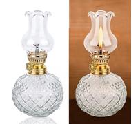 Lampada a Olio per Interni, Lampada a Olio di Vetro Trasparente Luminosità Regolabile Retrò Nostalgica, Lampada a Olio Decorativa Antivento per Soggiorno Sala da Pranzo Uso di Emergenza