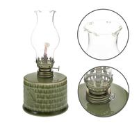 Lampada a olio vintage, lanterna a cherosene in ceramica, lampada antica per