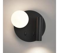 Lampada a Parete Rotonda a Parete a Muro Monte a Parete Letto Letto Letto Leggero con Interruttore luci del Letto Camera da Letto in Vetro Globo per Soggiorno (Colore: nero-6000k, Dimensioni: a