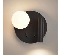 Lampada a Parete Rotonda a Parete a Muro Monte a Parete Letto Letto Letto Leggero con Interruttore luci del Letto Camera da Letto in Vetro Globo per Soggiorno (Colore: nero-6000k, Dimensioni: a