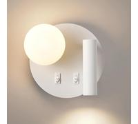 Lampada a Parete Rotonda a Parete a Muro Monte a Parete Letto Letto Letto Leggero con Interruttore luci del Letto Camera da Letto in Vetro Globo per Soggiorno (Colore: nero-6000k, Dimensioni: a