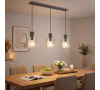 Lampada A Pendolo Lampada Da Cucina Nera In Vetro Fumato LED 120Cm