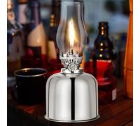 Lampada a petrolio, lanterna in metallo e vetro, portalampada, lampada a olio, per interni ed esterni, antivento, lampada a olio, antica, vintage, lanterna trasparente al cherosene in vetro (argento)
