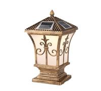 Lampada a pilastro a energia solare con finitura in bronzo europeo, impermeabile, luce LED per esterni, decorazione per patio, giardino e terrazza (46 x 25 cm)