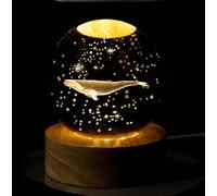 Lampada a sfera di cristallo con delfino 3D incisa al laser, 60 mm, cristallo K9 con base a LED in legno, luce notturna che cambia colore per decorare la casa, ideale per amanti, bambini e familiari