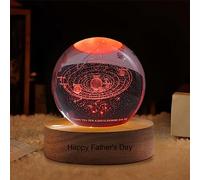 Lampada a sfera di cristallo con sistema solare intagliato 3D, nome personalizzato K9, luce notturna con base in legno, festa del papà, regalo di compleanno per padre marito di moglie figlia