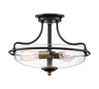 Lampada a Soffitto 2 Luci Kalf In Acciaio Nero A Bracci E Sfere In Vetro Opalino E Oro