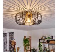 Lampada a soffitto Oravi, lampada a soffitto rotonda in metallo nero/oro, attacco E27, senza lampadina/e, Ø 40 cm, lampada retrò/vintage con grande effetto luminoso grazie all'ottica a reticolo