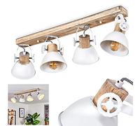 Lampada a soffitto Orny, lampada a soffitto a 4 luci in legno e metallo in bianco, lampada da camera in stile industriale/vintage, 4 x E27, le teste delle lampade sono regolabili, senza lampadina/e