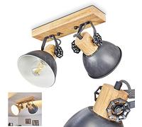 Lampada a soffitto Orny, lampada a soffitto in metallo/legno in grigio/bianco/marrone, a 2 luci, con faretti regolabili, 2 x attacco E27, spot dal design retro/vintage, senza lampadina/e