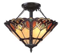 Lampada a Soffitto Tiffany Cambridge Acciaio Bronzo Vintage 2 Luci E27