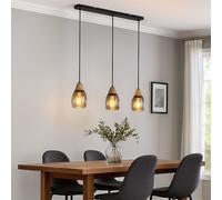 Lampada a Sospensione 3 Fiamma Metallo Vetro Fumé Legno L 55cm [EEK: Non valutato]